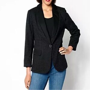New Susan Graver PURE Cotton Eyelet Notch Collar Bracelet Sleeve Blazer / 2XL
